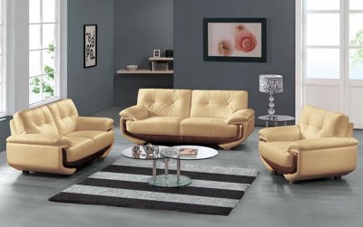 Two-Toned Honey & Brown Contemporary Leather Living Room