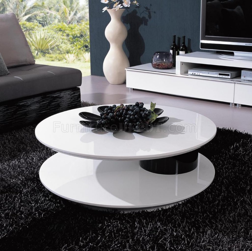White & Black Two-Tone Finish Modern Coffee Table w/Swivel Top - Click Image to Close