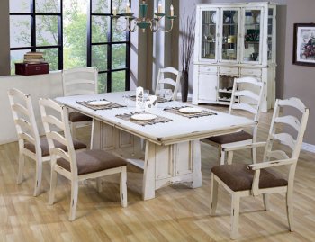 Distressed Wash White Finish Country Style Dining Set [CRDS-25-101191]