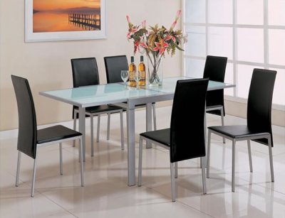 Silver Modern Dinette w/Frosted Glass Top Extendible Table