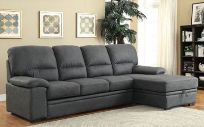 Alcester Sectional Sofa CM6908BK in Graphite Faux-Nubuck Fabric