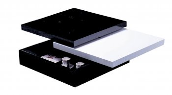 Mellow Square Motion Coffee Table in Black & White by Whiteline [WLCT-Mellow Square Black White]