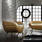 Two-Tone Light Brown & Beige Leather 3PC Retro Style Living Room