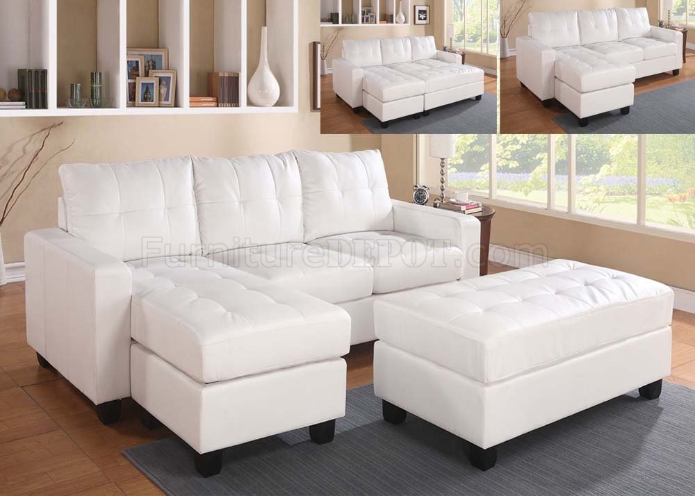 Sofa Chaise Ottoman Bonded Leather White Modern Reversible Sectional Couch Set 