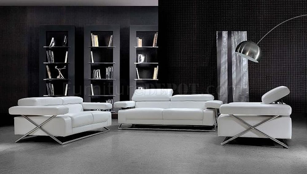 Modern Full Italian Leather 3PC Living Room Set Linx White