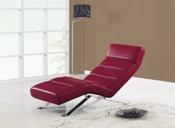 Red Bonded Leather Modern Chaise Lounger w/Chrome Legs [GFCL-F05-Red]