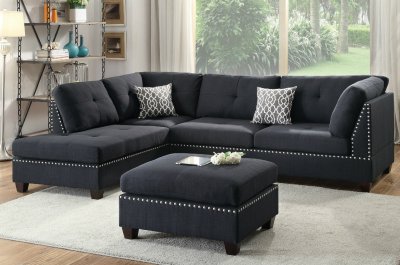 F6974 Sectional Sofa in Black Fabric by Boss w/ Ottoman