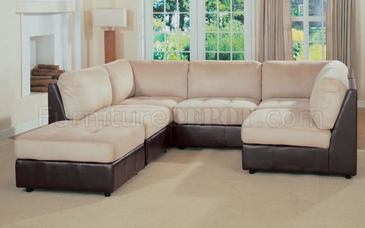 Microfiber Two Tone Sectional Sofa, Microfiber And Leather Sofa