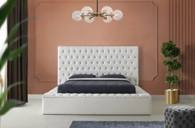 Landmark Upholstered Bed B301 in White Vinyl