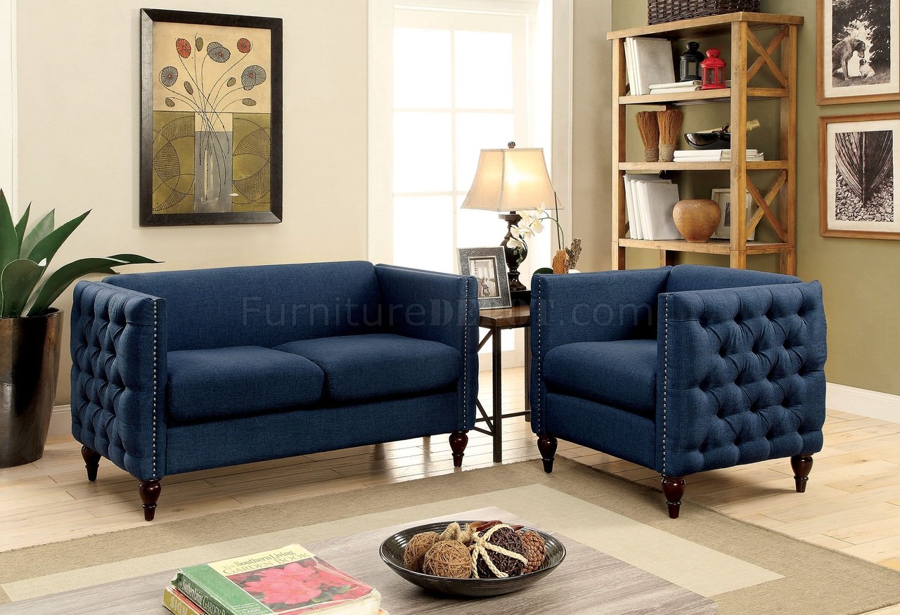 Emer Loveseat CM6780BL in Dark Blue Fabric w/Options - Click Image to Close
