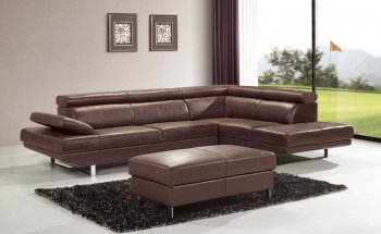 Brown Top Grain Full Leather Modern Sectional Sofa w/Metal Legs [EFSS-101-Brown]