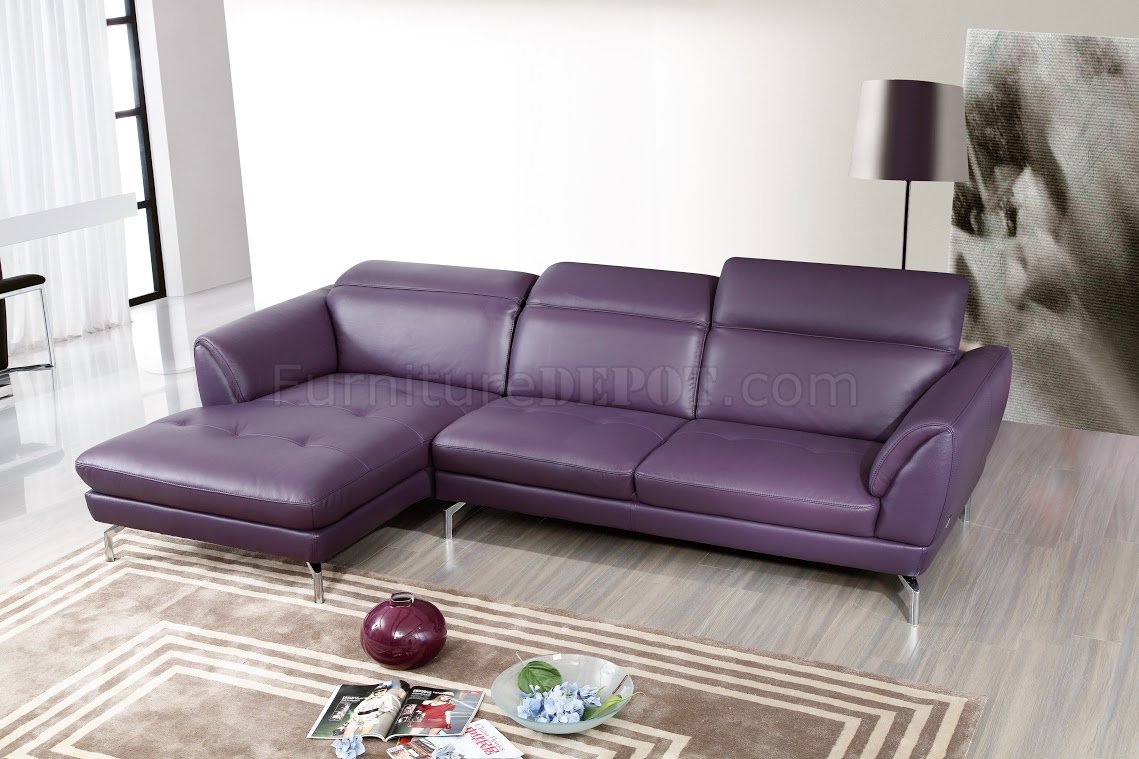 Orchard Sectional Sofa Purple Leather by Beverly Hills - Click Image to Close