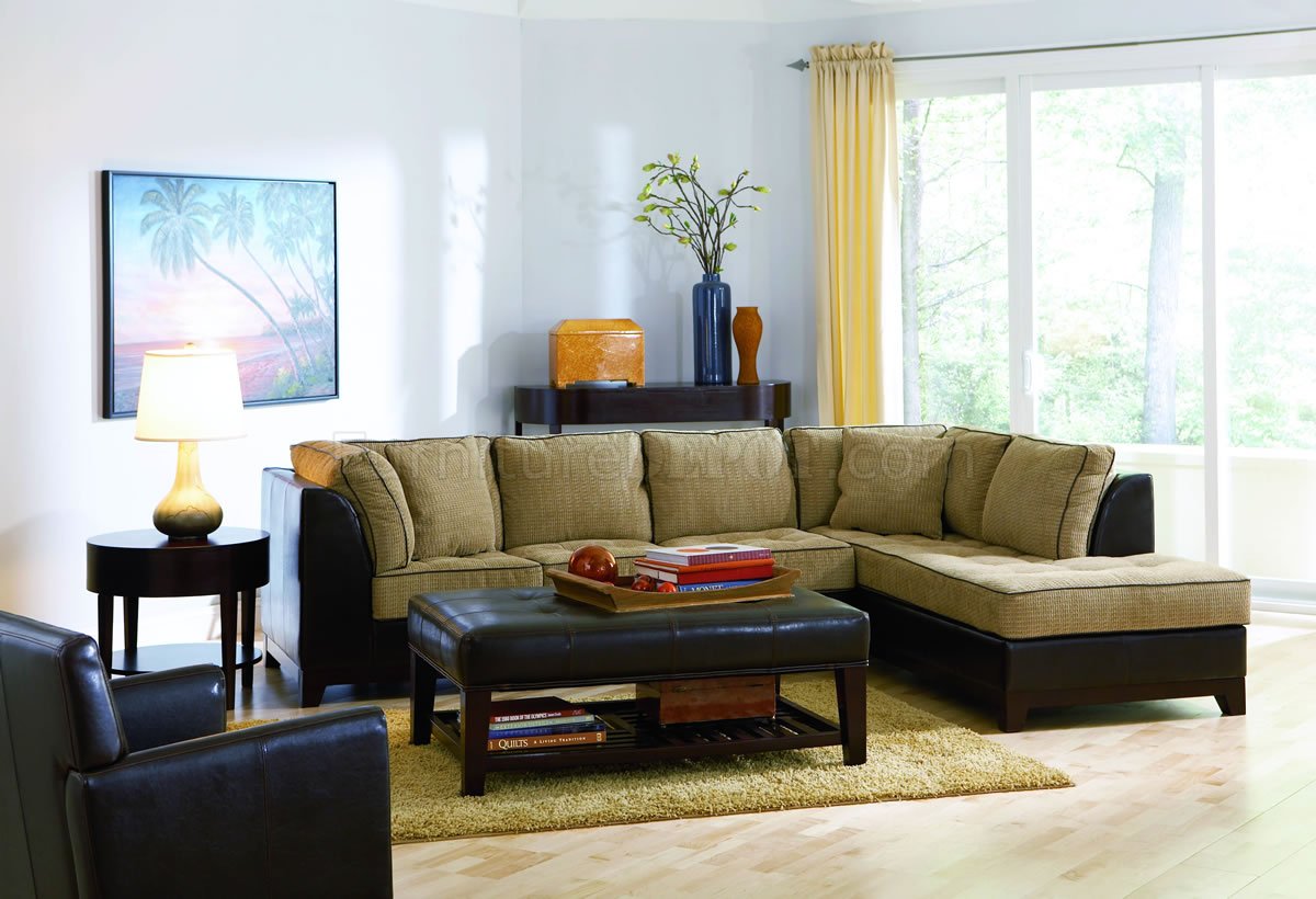 Beige Chenille Fabric Contemporary Sectional Sofa W/Vinyl Base - Click Image to Close