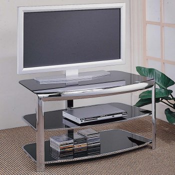 Chrome Metal Frame & Black Tempered Glass Modern TV Stand [CRTV-720033]