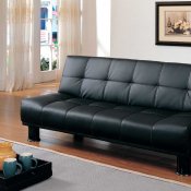 Black Vinyl Leather Contemporary Elegant Sofa Bed Convertible