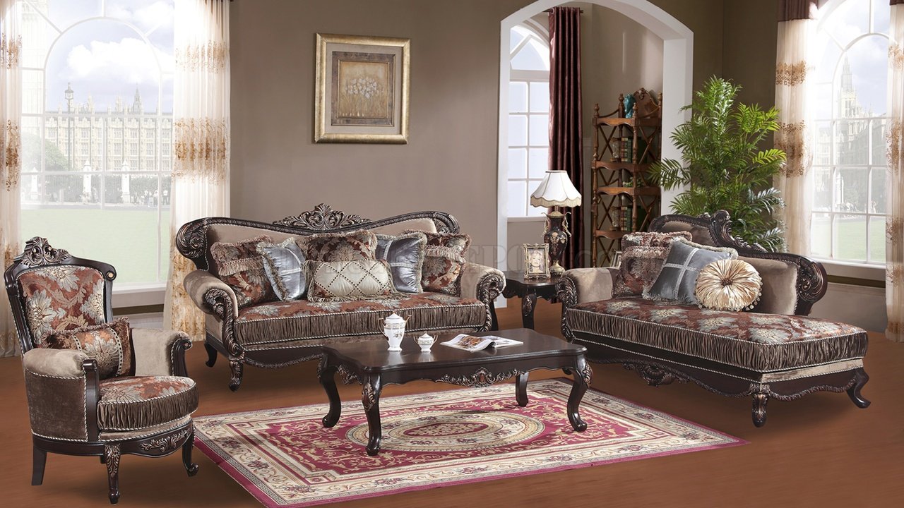 Janet Traditional Sofa & Chaise Set in Fabric w/Optional Items
