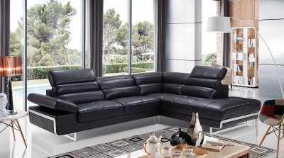 2347 Sectional Sofa in Black Leather by ESF