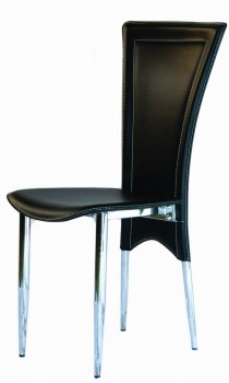 Set of 4 Black Leatherette Modern Dining Chairs w/White Stiches [GRDC-KR-223]