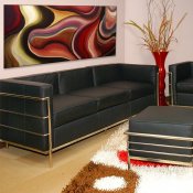 Le Corbusier Style Modern Sofa & 2 Chairs in Black Full Leather