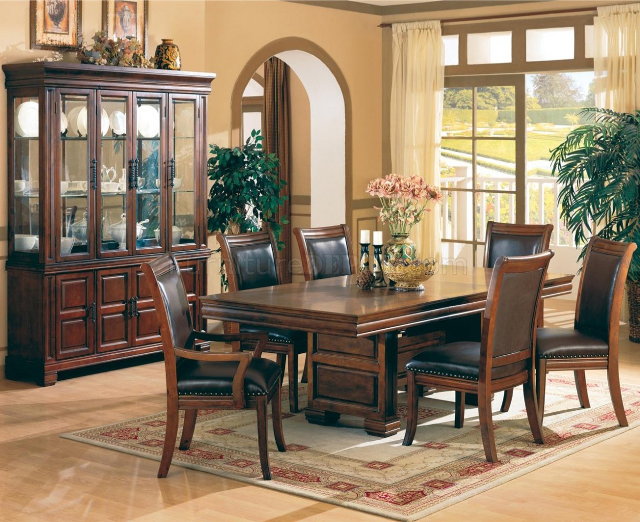 Formal Dining Room In Cherry By Coaster, Leather Dining Table Set