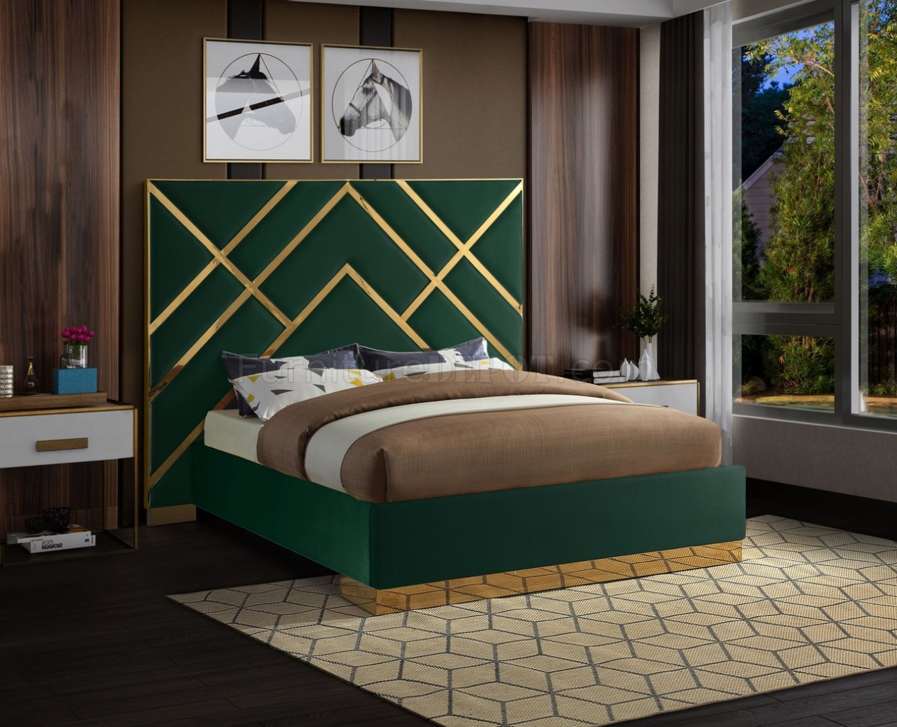 Vector Bed in Green Velvet Fabric by Meridian w/Options