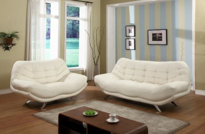 Beige Full Bonded Leather Modern Sofa w/Optional Loveseat