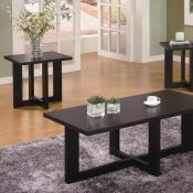Black Finish Modern 3Pc Coffee Table Set w/Geometric Design