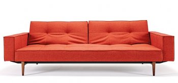 Splitback Sofa Bed in Orange w/Arms & Wooden Legs by Innovation [INSB-Splitback-Arms-Wood-524]