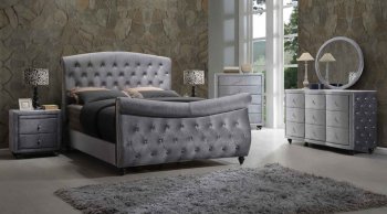 Hudson Bedroom in Grey Velvet Fabric w/Sleigh Bed & Options [MRBS-Hudson-Sleigh]