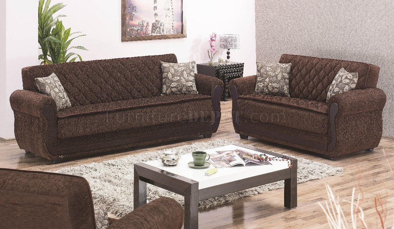 Sunrise Sofa Bed Convertible Dark Brown Fabric w/Optional Items - Click Image to Close
