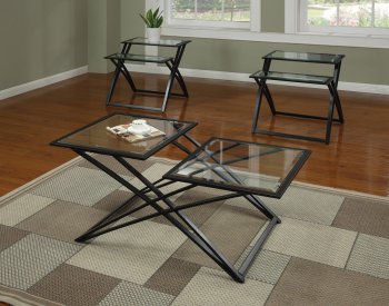 Glass Top & Black Metal Base Modern 3Pc Coffee Table Set [WDCT-55020-BK]