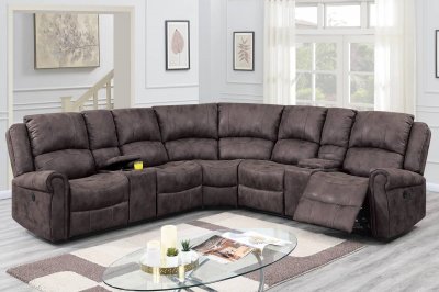 F86608 Power Recliner Sectional Sofa in Dark Brown by Poundex