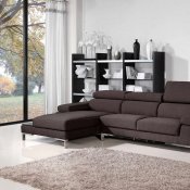 Brown Fabric Modern Sectional Sofa w/Metal Legs & Side Table