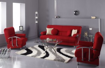 Red Microfiber Modern Living Room Sofa Bed w/Storage [IKSB-BEST-Tetris Red]