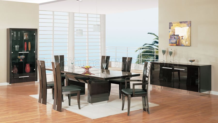 High Gloss Finish Dark Wenge Color Contemporary Dining Room - Click Image to Close