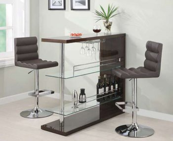 Cappuccino Gloss Finish Modern 3Pc Bar Set w/Clear Glass Shelves [CRBF-100166]
