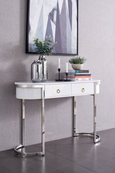 131 Hallway Console Table in White & Silver by ESF [EFCT-131 Hallway Silver]