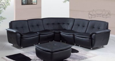 Bonded Black Leather Modern Sectional Sofa w/Optional Ottoman