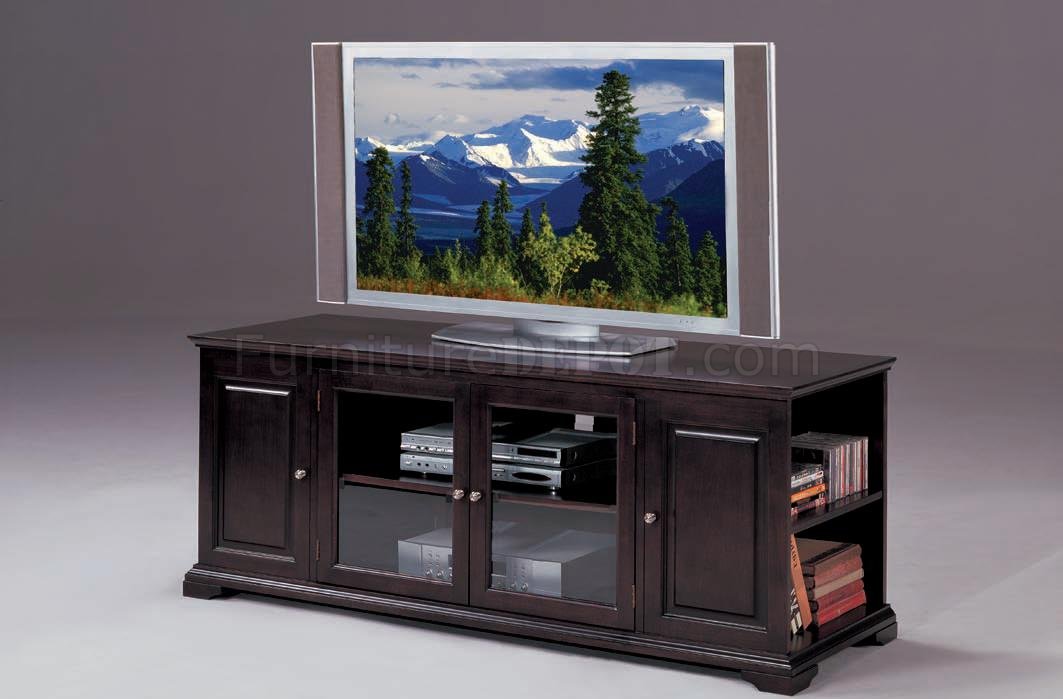 Espresso Finish Modern Tv Stand W Glass, Entertainment Center With Side Shelves
