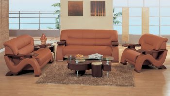 Modern Rust Leather Living Room Set with Mahogany Arms [GFS-2033RUST]