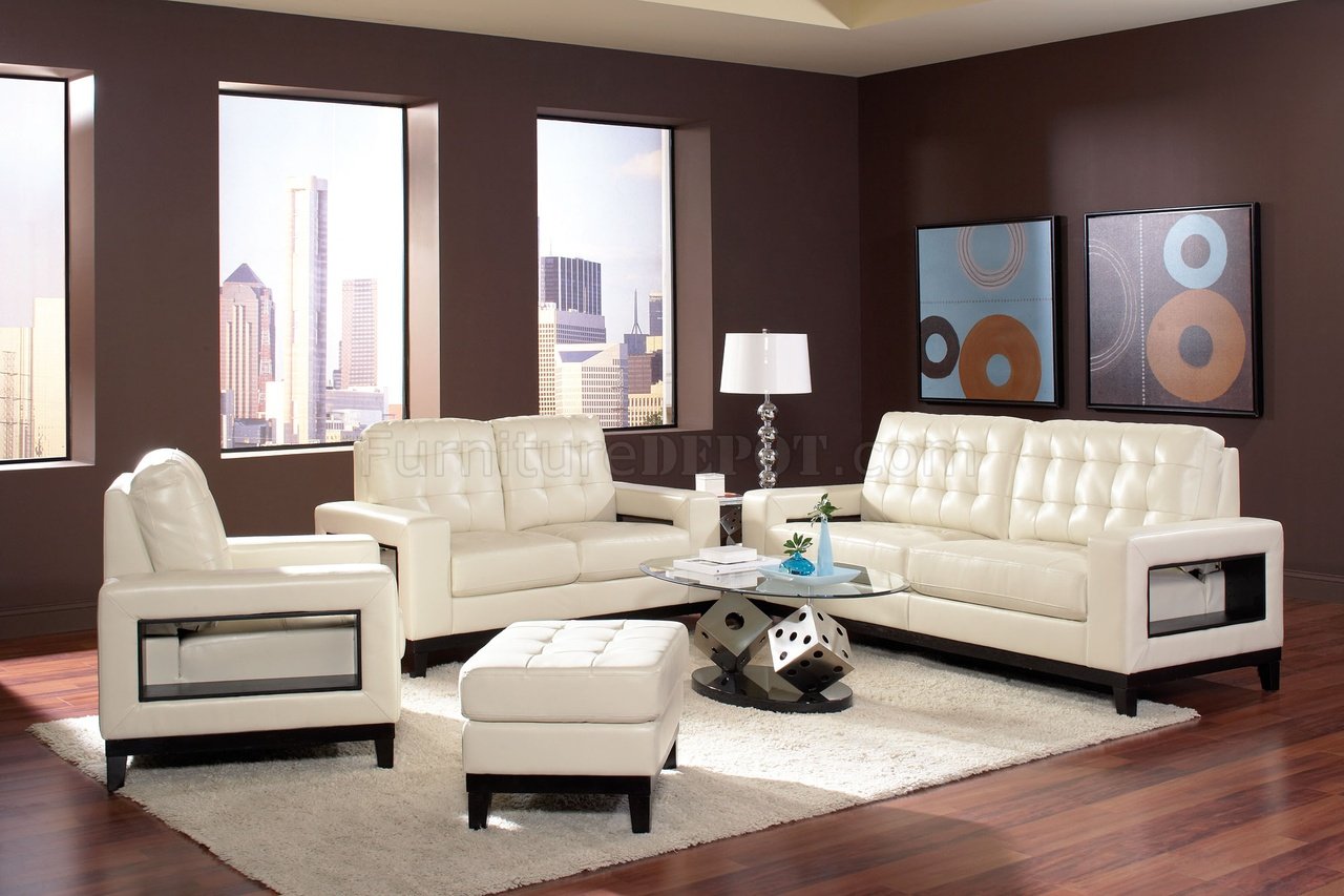 504421 Paige Sofa in Cream Bonded Leather by Coaster w/Options - Click Image to Close