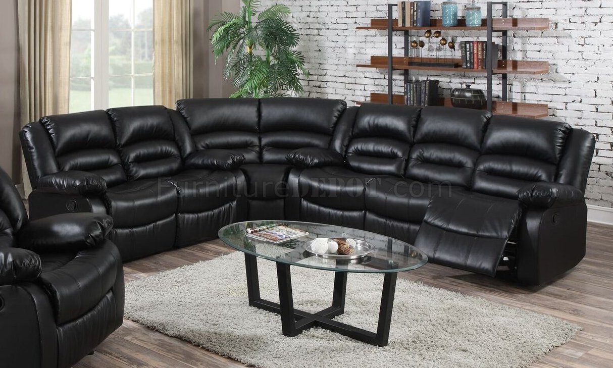 9171 Reclining Sectional Sofa in Black Bonded Leather w/Options