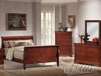 Cherry Finish Traditional 5Pc Bedroom Set w/Queen Size Bed [AMBS-09800-Louis Philippe 2]