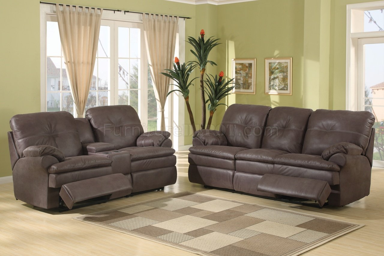 Brown Upgraded Fabric Modern Reclining Sofa w/Optional Items - Click Image to Close