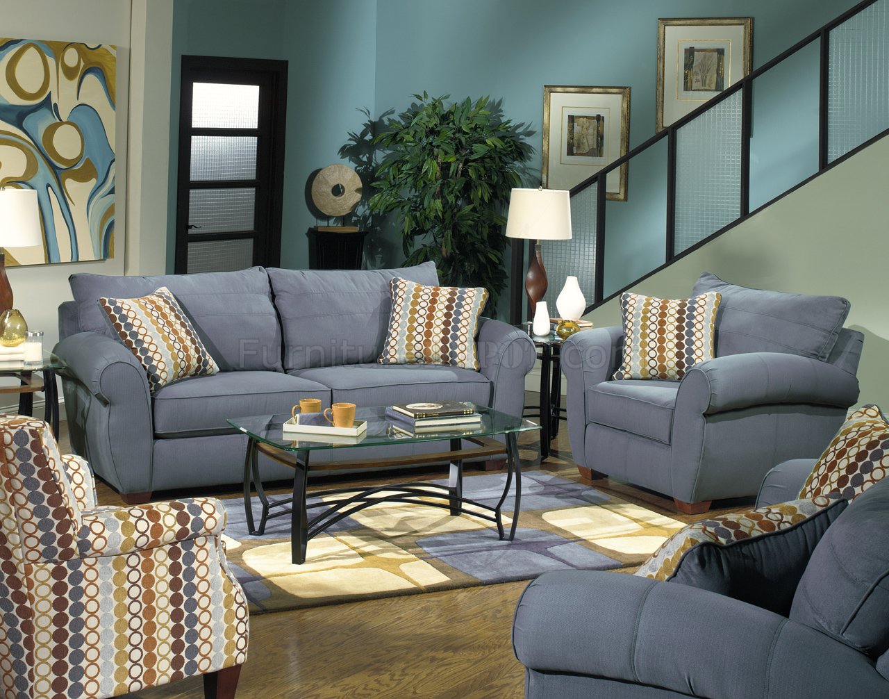 Jackson Furniture Modern Bluestone Fabric Serenza Sofa Set 