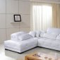 White Tufted Leather Modern Sectional Sofa w/Wooden Legs