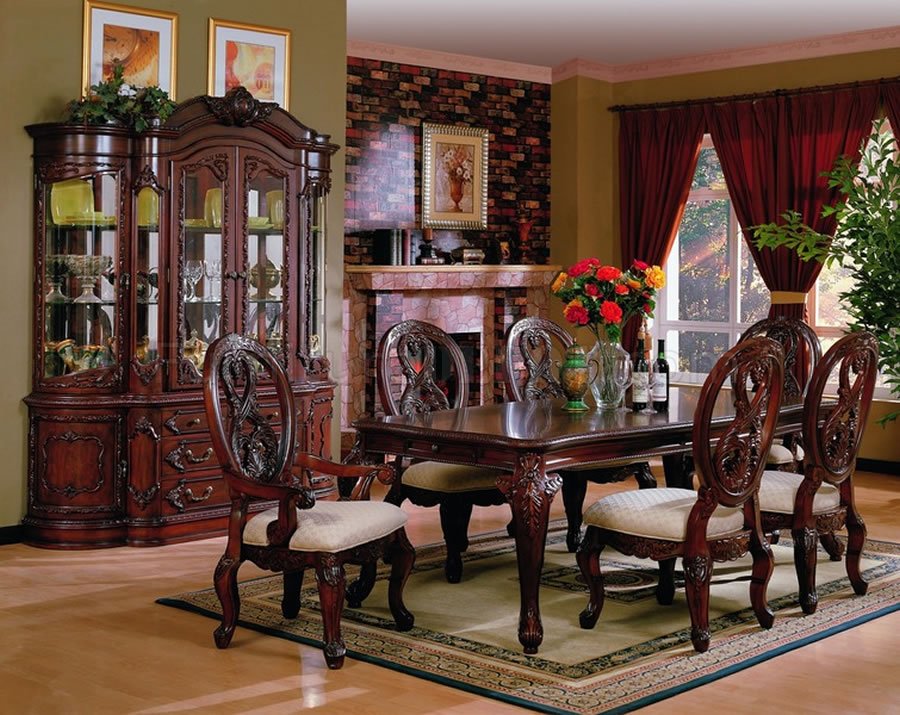 Dark Cherry Finish Traditional Dining, Traditional Dining Room Sets With China Cabinet