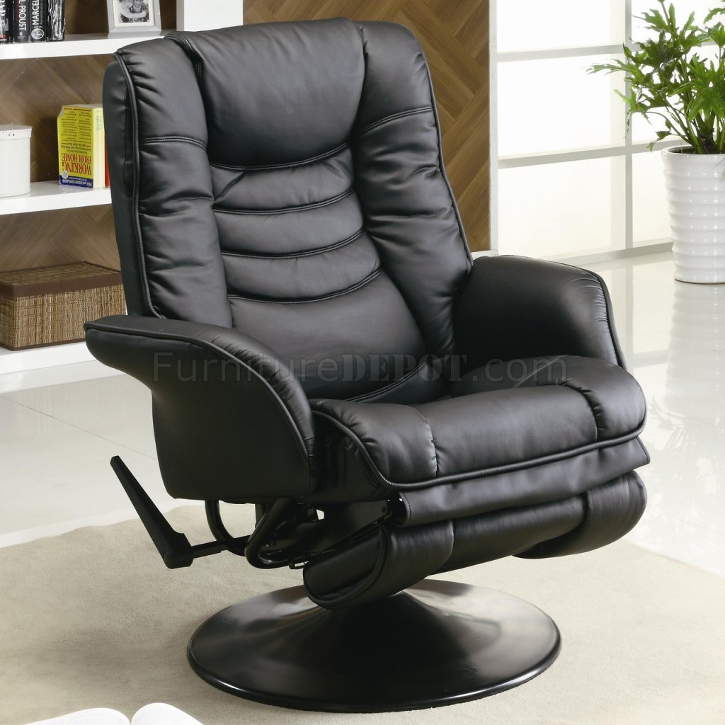 Black Leatherette Modern Swivel Recliner Chair w/Round Base - Click Image to Close