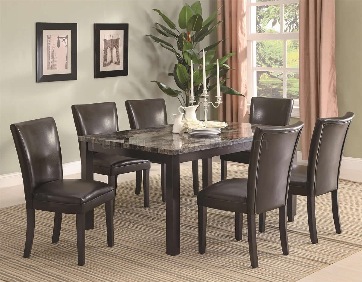 Cappuccino Finish & Faux Marble Top Modern 7Pc Dining Set