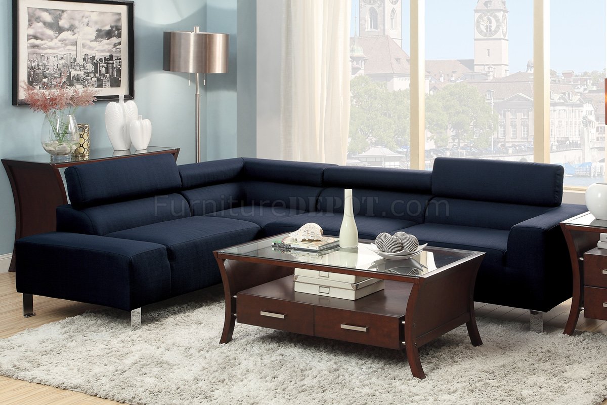 F7289 Sectional Sofa by Poundex in Blue Fabric - Click Image to Close